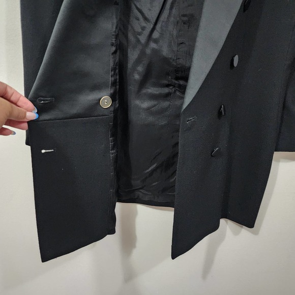 John Meyer Black Beaded Satin Wool Tuxedo Double-Breasted Jacket Blazer Size 12 - Picture 5 of 16